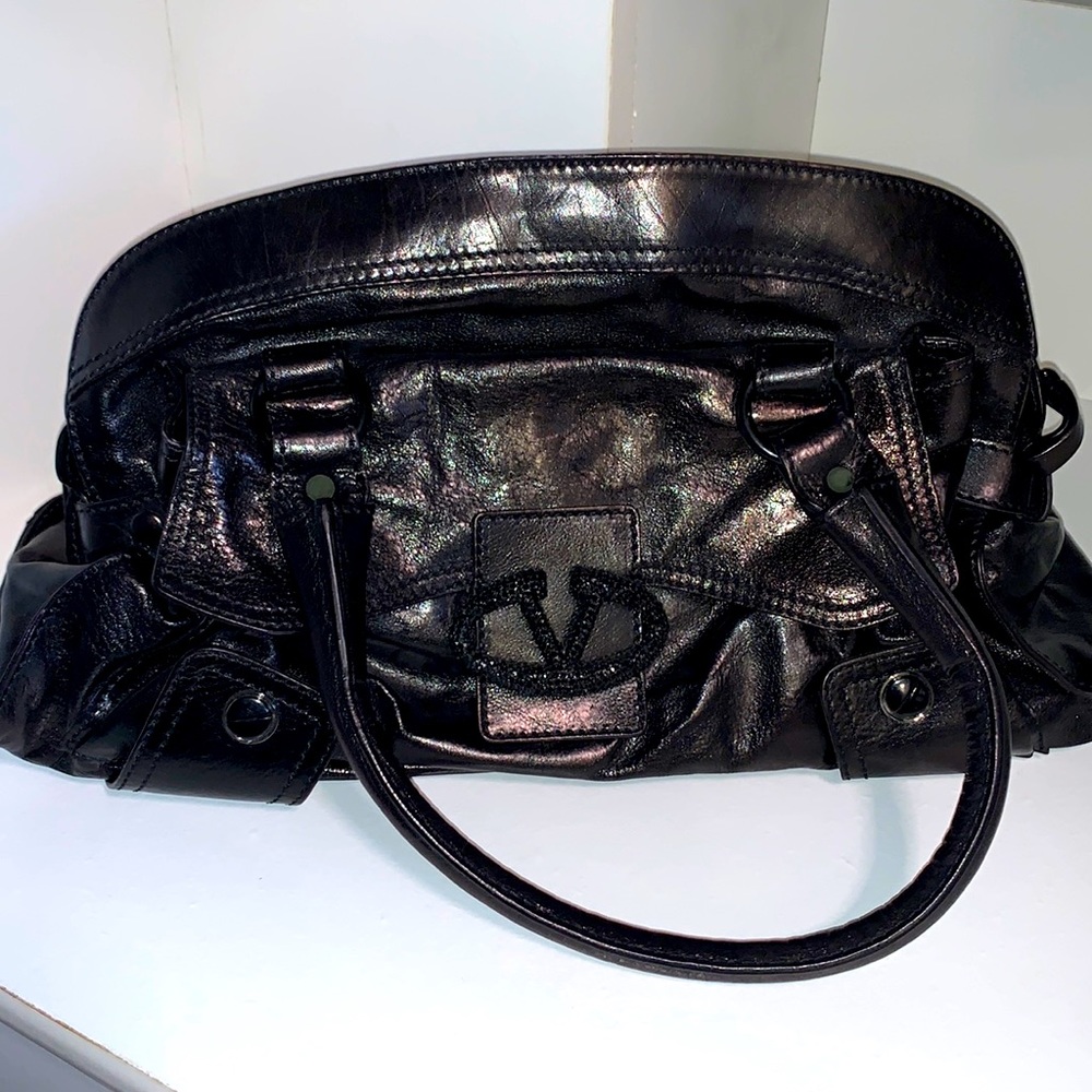 Vintage Valentino Black Leather Tote Bag Authentic